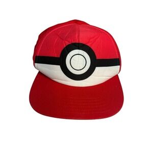 Pokemon Snapback Hat Red Pokeball Graphic Flat Brim Logo Cap